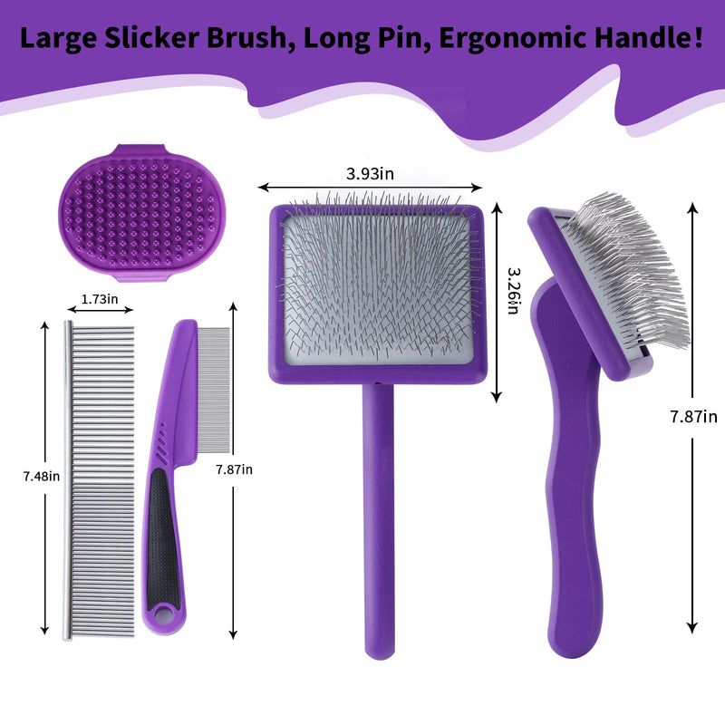 Dog Slicker Brush for Long Haired Dogs Doodle Brush for Dogs Large Dog Slicker Brush for Goldendoodles with Ergonomic Solid Wooden Handle Long Pin Grooming Brush for Dogs (Purple) Purple - BeesActive Australia