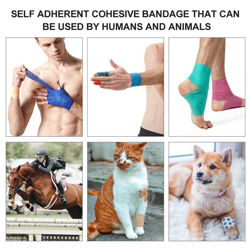 MUEUSS Pet First Aid Tape Self Adherent Cohesive Bandage for Dogs Cats Horses Breathable Non-Woven Elastic Self Adhesive Sport Tape for Knee Ankle (2inches 6rolls Pink Leopard) - BeesActive Australia