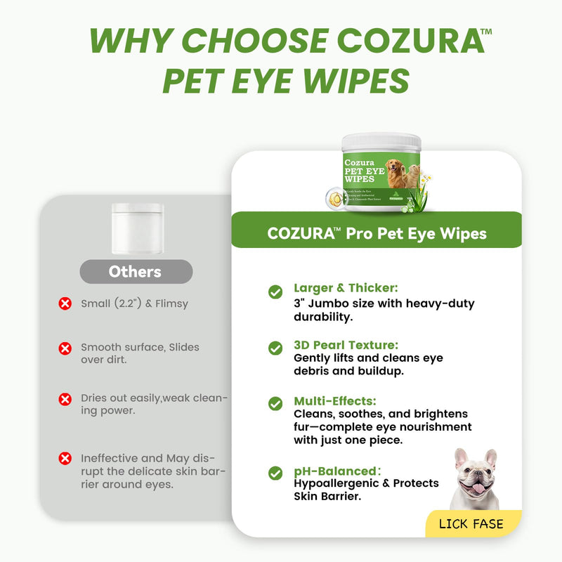 Dog Eye Wipes, Tear Stain Remover for Dogs & Cats - 100ct Hypoallergenic Pet Eye Cleaning Pads for Crust, Gunk & Discharge - Gentle Puppy Grooming Wipes for Sensitive Eyes, Wrinkles & Folds Unscented 100 pcs
