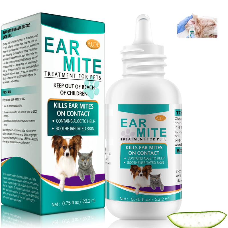 Ear Mites Clean for Dogs & Cat, with Aloe Vera, Cleaner on Contact & Soothes Itching, Vet-Recommended Formula for Pets Ear Cleaning, Fast-Acting 1 pack