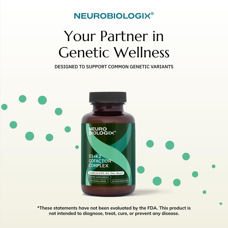 Neurobiologix Vitamin D3 + K2 Cofactor Complex, 10,000 IU, 60 Capsules | High-Potency, MK-7, Zinc & Boron, Bone Strength & Cardiovascular Support