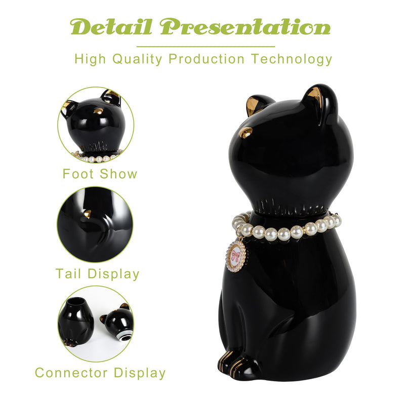 DiDiBirDi Cat urn for ashes, cat urn, cat urn for ashes, pet cremation black cat urn for ashes, animal urn for cat with cat collar - BeesActive Australia