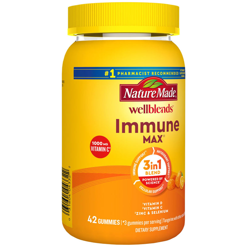 Nature Made Wellblends ImmuneMAX Gummies, Vitamin C 1000mg + Zinc, Selenium, & Vitamin D3 5000 IU, Immune Support Supplement, 42 Gummies Tangerine 42 Count (Pack of 1) - BeesActive Australia