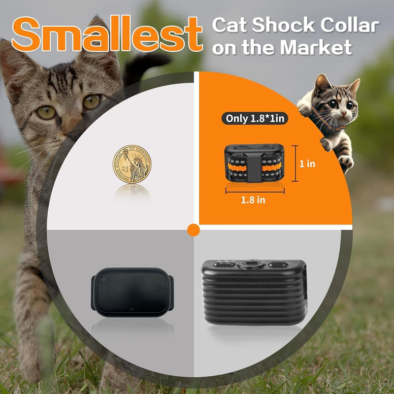 Tiniest Cat Shock Collar, Lightest Cat Training Collar with Remote for Small Cats 5-15lbs & Medium Large Cats/Puppies, Waterproof, Rechargeable, 1300ft Range (Orange) Orange - BeesActive Australia