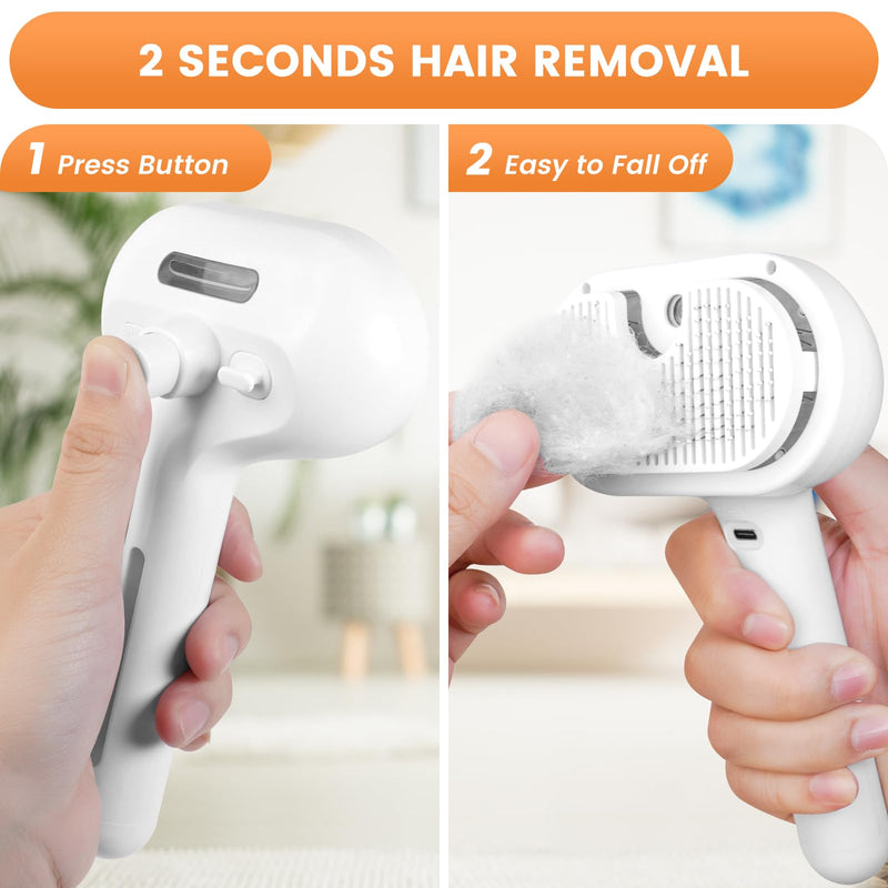 Cat Steam Brush for Shedding,Spray Cat Brush with USB Rechargeable Self Cleaning Cat Brush with Steam Suitable for Long and Short Hair Dogs and Cats to Remove Tangled and Loose Hair Flying Hair White - BeesActive Australia