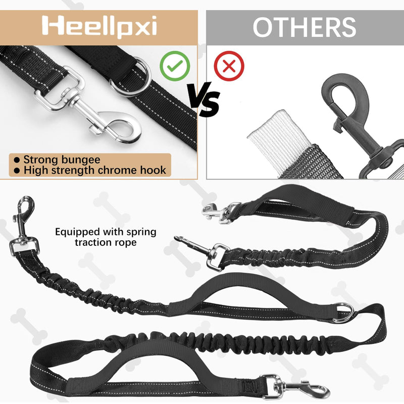 Hands-Free Dog Leash with Pouch, Waist Leash for Dog Walking with Two Dogs, Reflective Stitching, Dual Handle, Bungee Retractable Running Leash for Medium to Large Dogs Black - BeesActive Australia