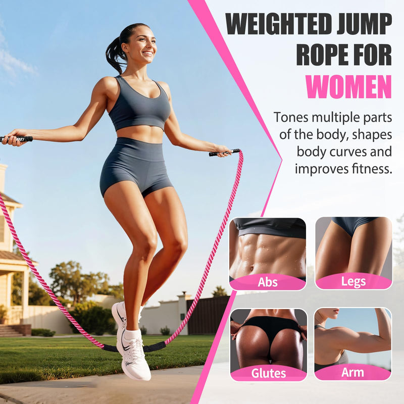 Jump Rope, Weighted Jump Rope for Women, Heavy Jump Ropes for Fitness, Home Gym Exercise Equipment, Adult Skipping Rope for Improve Strength, Weight Loss, Boxing Training,Total Body Workout Equipment Pink 1.5lb