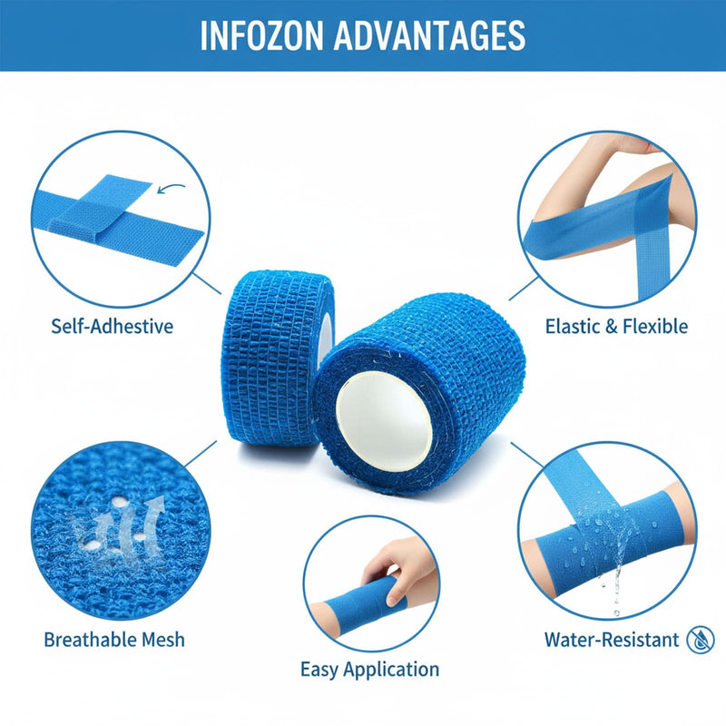 16-Roll 4-Size Self Adhesive Bandage Wrap Set (1, 2, 3, 4 inch x5 Yards) - Professional Elastic Athletic Tape for Medical Bandaging, Sports Support, Home & Pet Care - Blue 1in & 2in & 3in &4in 16 - BeesActive Australia