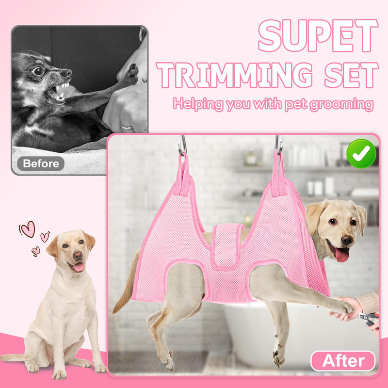 Supet Dog Grooming Hammock, New Pink Small Dog Sling for Nail Trimming, Back Protect Dog Hanging Harness for Claw Care, Dog Nail Trimming Restraint with Thick Fabric XS（ Legs Spacing：6-9.5" / Max W：5-15LBS） - BeesActive Australia