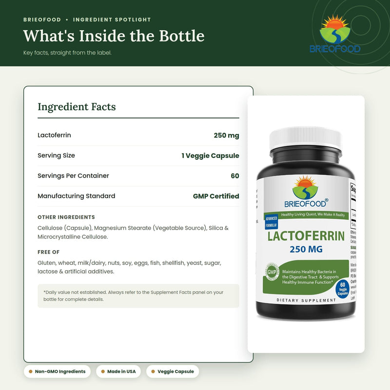 Brieofood Lactoferrin 250 mg 60 Veggie Capsules