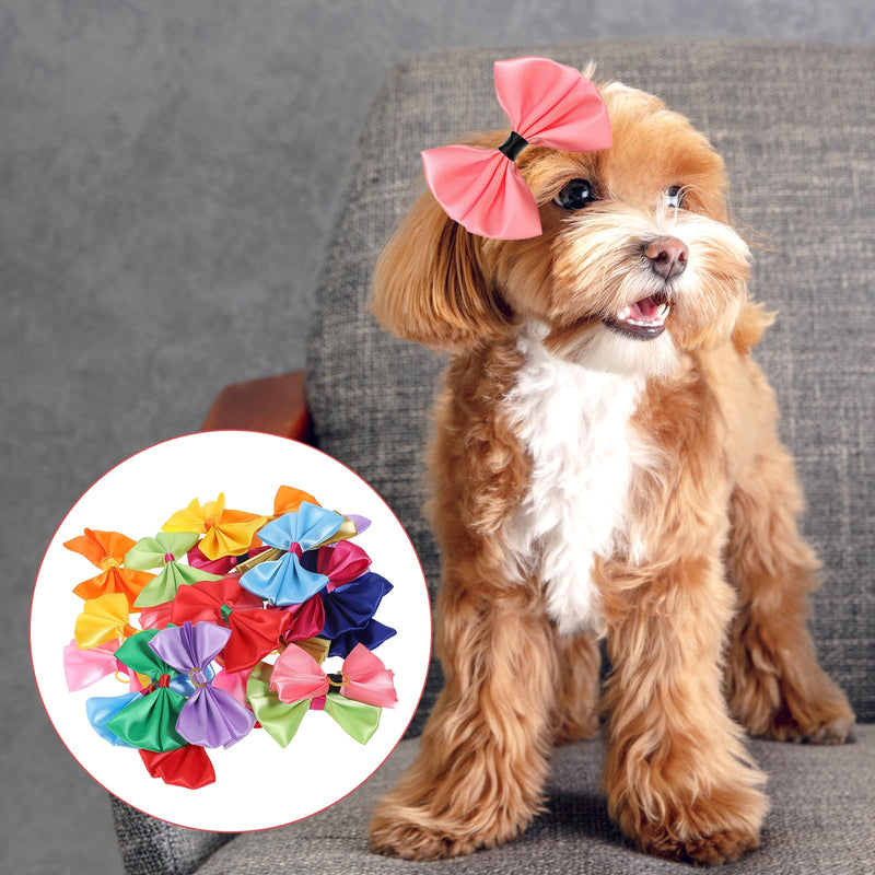 24Pcs 3.9In Cute Dog Bowknot Hair Bows Big Dog Hair Bows Handmade Hair Accessories Bow Dog's Hair Bows for Small Medium Large Dogs Cat Kitten Rabbit Grooming Accessories - BeesActive Australia