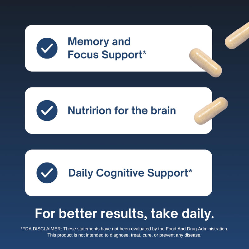 Nootropic Supplement - Focus, Memory Booster, Productivity & Energy Vitamins for Women & Men - Nootropics Brain Support Supplement with Vitamin B12 & L Tyrosine, 60 Capsules