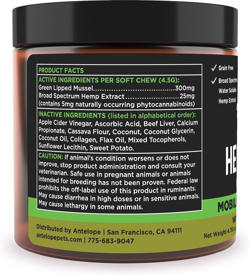 Super Snouts Hemp & Joint Chew for Dogs & Cats, 30 Chews (Up to 60 servings) – Hip + Joint Supplement with Green Lipped Mussels + Hemp – Helps with Mobility and Joint Comfort