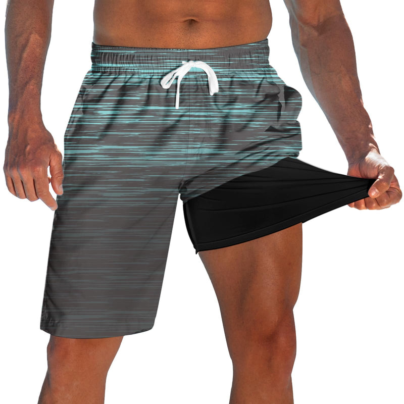 westwolf Men's Swim Trunks with Compression Liner 9" Quick Dry Board Shorts A Black Green Medium