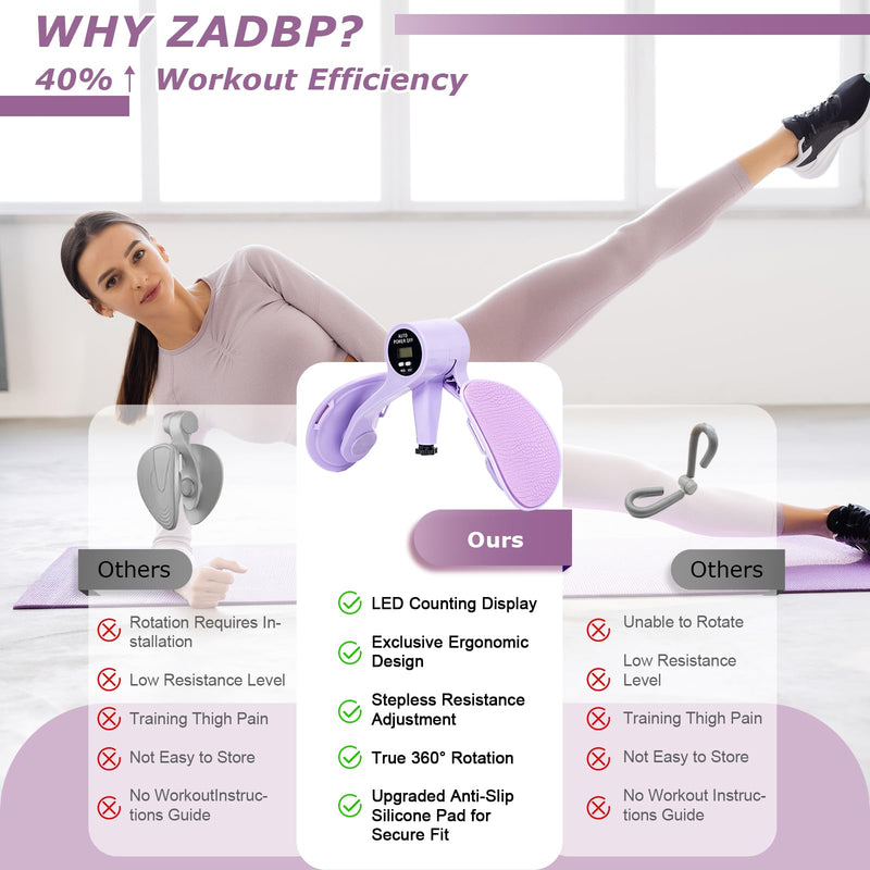 Thigh Master [2026 Upgraded], 12-80LB Thigh Master Thigh Exerciser, LED Pelvic Floor Exercise Devices, 360° Inner Thigh Exerciser, Thigh Hip Trainer Kegel Excerciser with 50LB Resistance Band Purple
