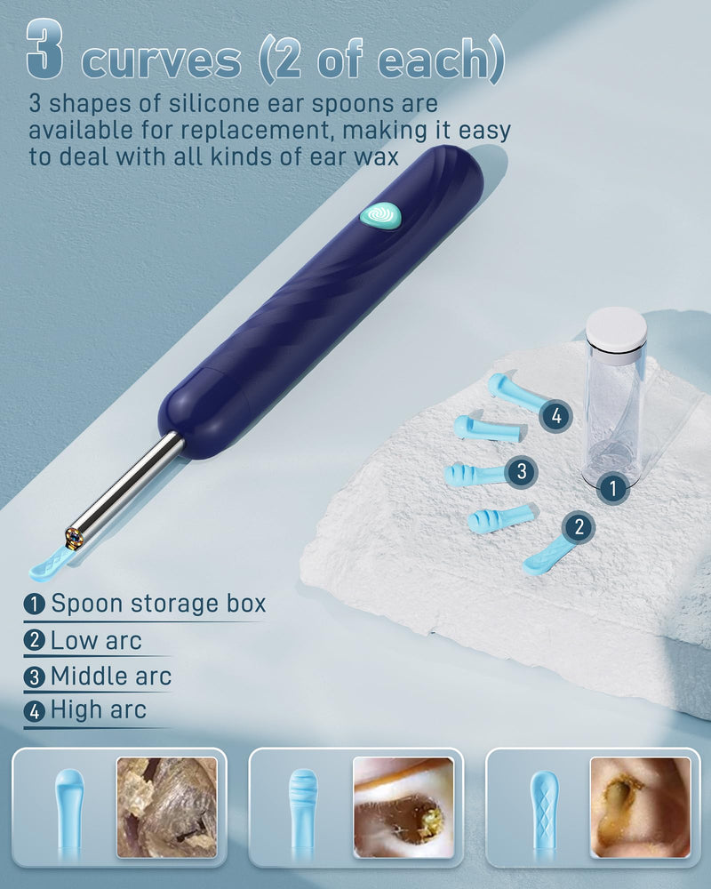Ear Wax Removal, Ear Cleaner with Camera and Light, FSA - HSA Eligible, Ear Wax Removal Tool Camera with 1080P, Ear Cleaning Kit with 6 Spoons Deep Blue - BeesActive Australia