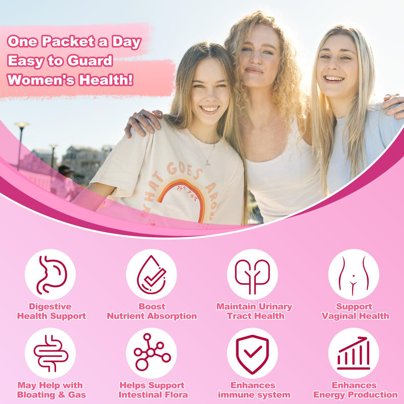 KFG Women's Probiotic Powder, with 100 Billion CFUs, 20 Strains, 3Organic Prebiotics, Cranberry, Digestive Enzymes & D-Mannose, for Boost Immune, Digestive, Gut, Vaginal & Urinary Health, 40 Packets