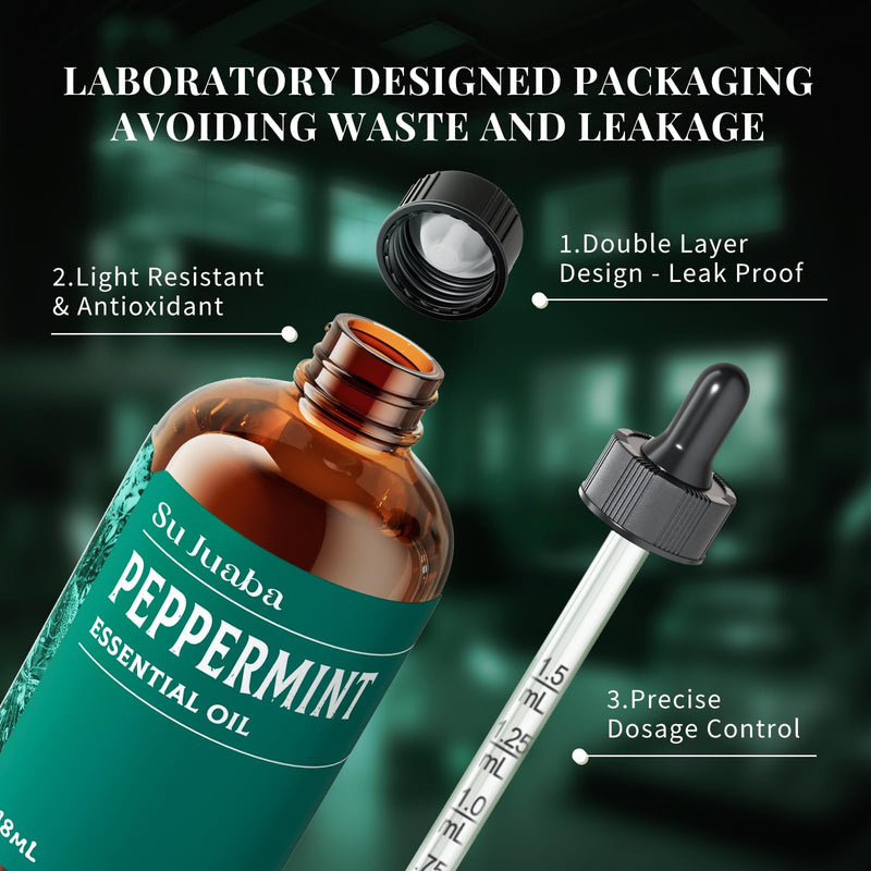 SU JUABA Peppermint Oil 4 Fl Oz, 100% Pure & Natural Aromatherapy Oil for Spray, Diffuser, Skin, Hair - 118ML - BeesActive Australia