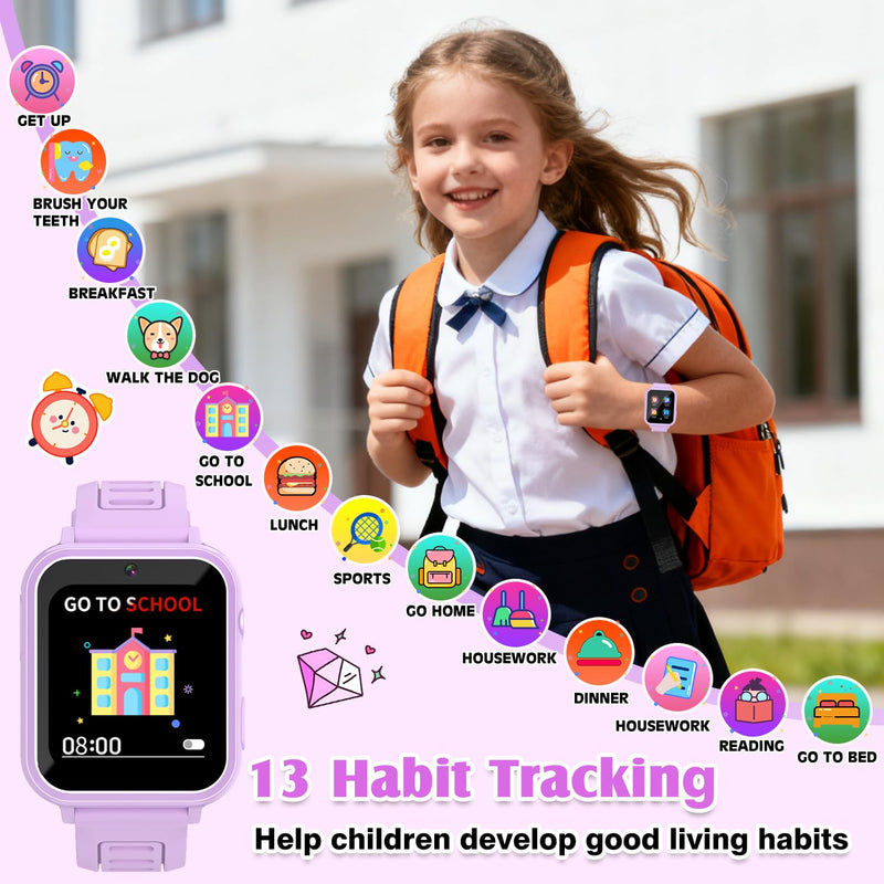 Smart Watch for Kids with 39 Games,Camera,Video,Music Player,Recorder,Alarm,Pedometer,Flashlight,Stopwatch,HD Touch Screen,Borthday Gift Toy for Girls Ages 3-12(Purple) purple