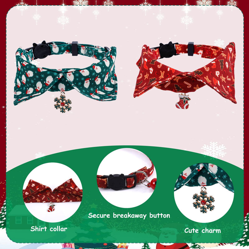 2pcs Christmas Kitten Collars, Christmas Cat Collar Breakaway Cat Collars Santa Candy Snowflake Red Green Cat Collars Cute Holiday Cat Collar Xmas Accessories for Pets - BeesActive Australia