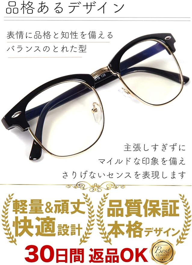 FREESE Fashion Glasses Blue Light/UV Protection - Stylish - Wellington Half - Rim - With a Nylon Cleaning Cloth and Glasses Case -  Australia