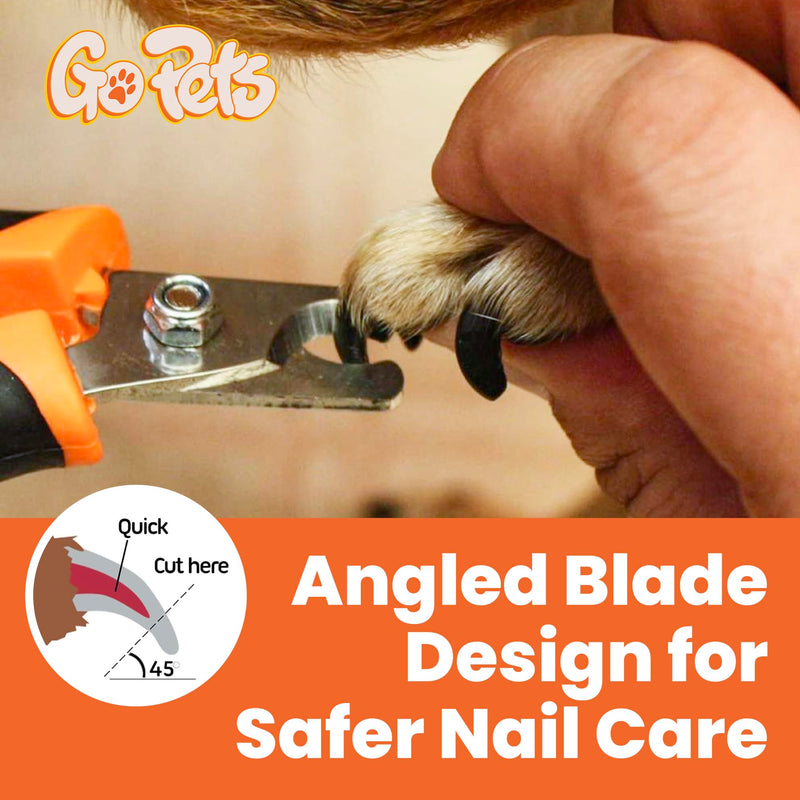 GoPets Nail Clipper for Small to Medium Pets, Quick Sensor Safety Guard, Heavy Duty Trimmer for Thick Nails, Stainless Steel Blades, Grooming Tool for Dogs & Cats, Non-Slip Handle, Built-in Nail File - BeesActive Australia
