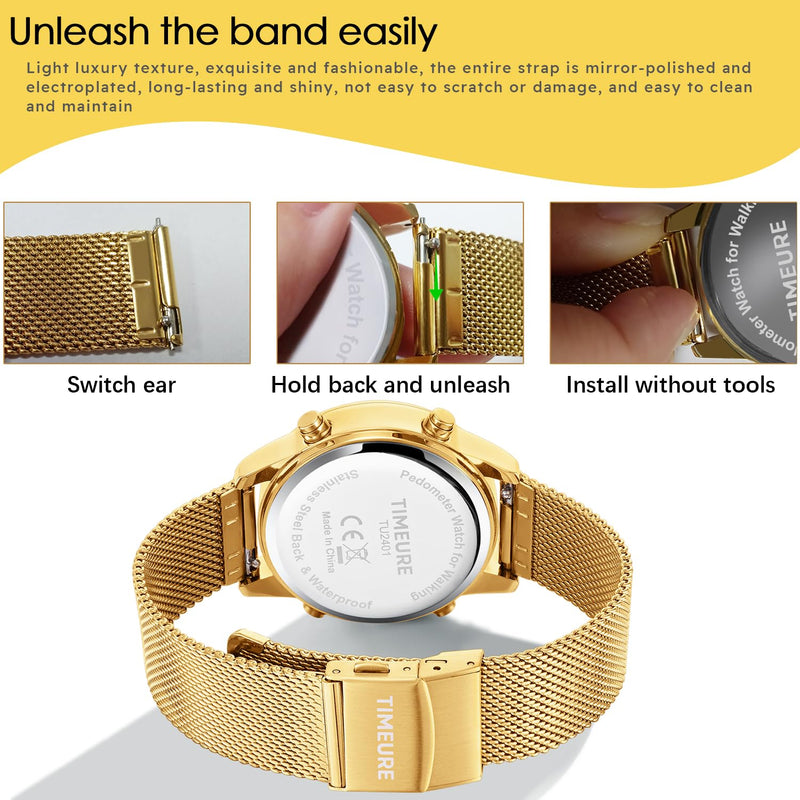 Women's Step Counter Pedometer Watch with Stainless Steel Bracelet, Stylish Design, No App, No Charging Needed for Step, Calorie, Distance, Alarm, Countdown Timer，TU-2401 CRYSTAL Silver - BeesActive Australia
