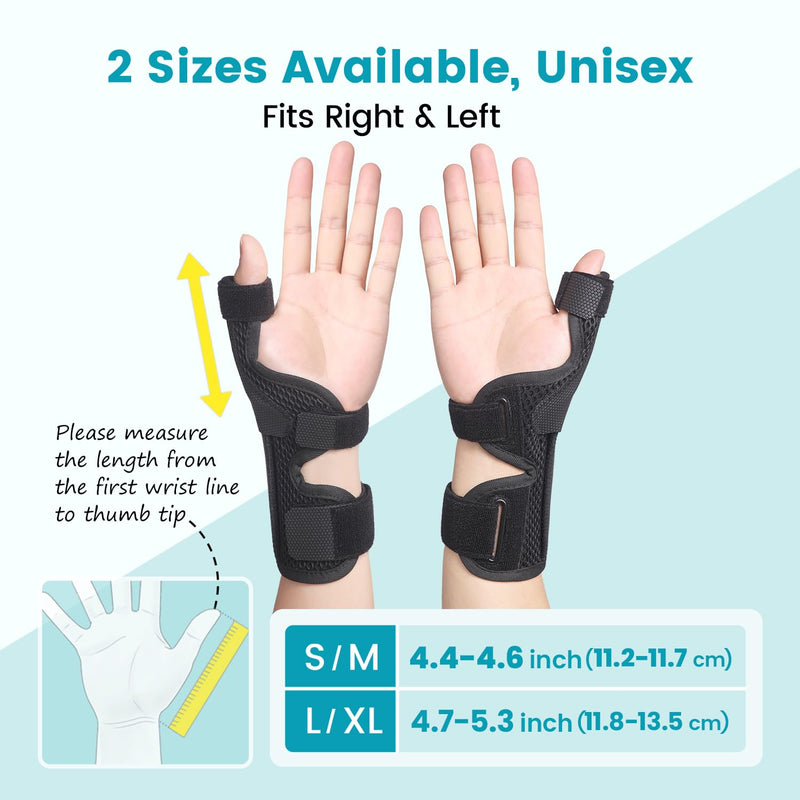 DrFinger Thumb Brace Spica Splint for Right & Left Hand, De Quervain's Tenosynovitis Splint, Breathable Wrist & Thumb Stabilizer, for Trigger Thumb, Arthritis, Tendonitis, Men and Women -Black (L/XL) L/XL Black