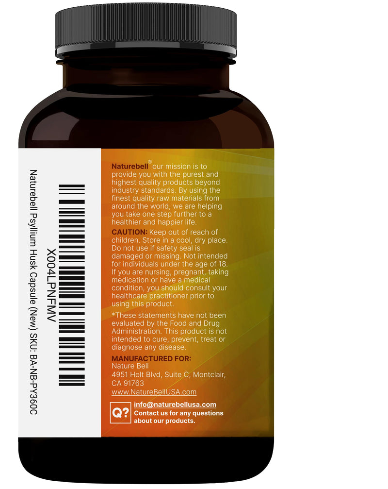 NatureBell Psyllium Husk Capsules 2,000mg Per Serving, 360 Count, with Inulin & Chia Seed ‚Äì Soluble Fiber for Digestion ‚Äì Plant Based Herbal Fiber Supplement, Non-GMO, Gluten Free