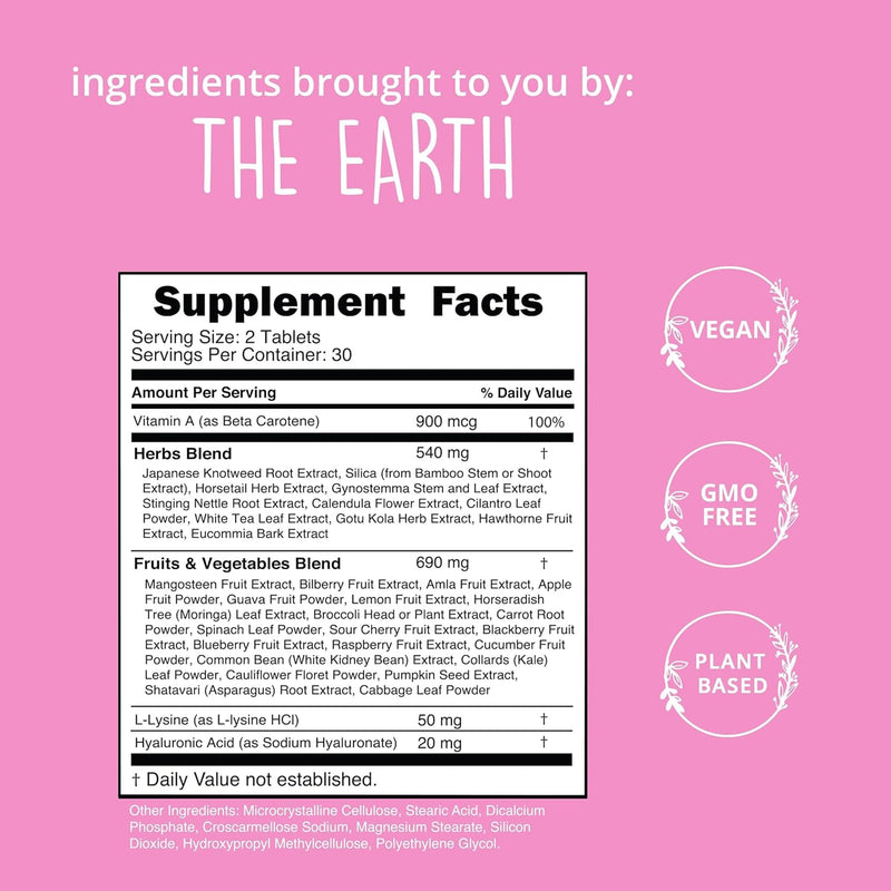 Vegan Collagen Booster for Hair, Skin & Nails, Plant-Based, Non-GMO, 60 Ct | Vegetarian Collagen Builder - Hyaluronic Acid, L-Lysine, Gotu Kola - Supports Connective Tissue - Gluten-Free, Vegan