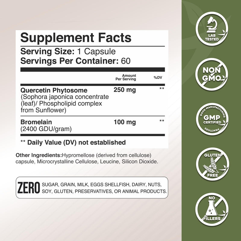 Gade Nutrition Quercetin Phytosome with Bromelain I Purified 95% I 50X Higher Absorption - Most Effective Form of Quercetin with Bromelain I Made in USA -Supplement for Men and Women