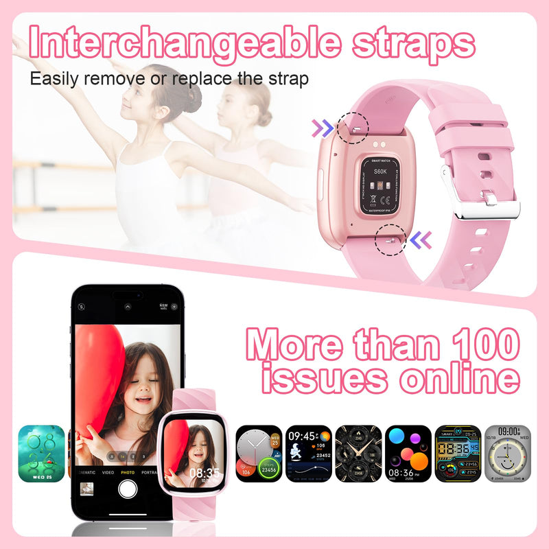 AXYWINBO Smart Watch for Kids-Watches for Girl boy Teens IP68 1.75" Fitness Tracker with Heart Rate Sleep Monitor Pedometer Alarm Clock Games-Kid Sport Watch for 4-14 Ages Girls boy Gift Pink - BeesActive Australia