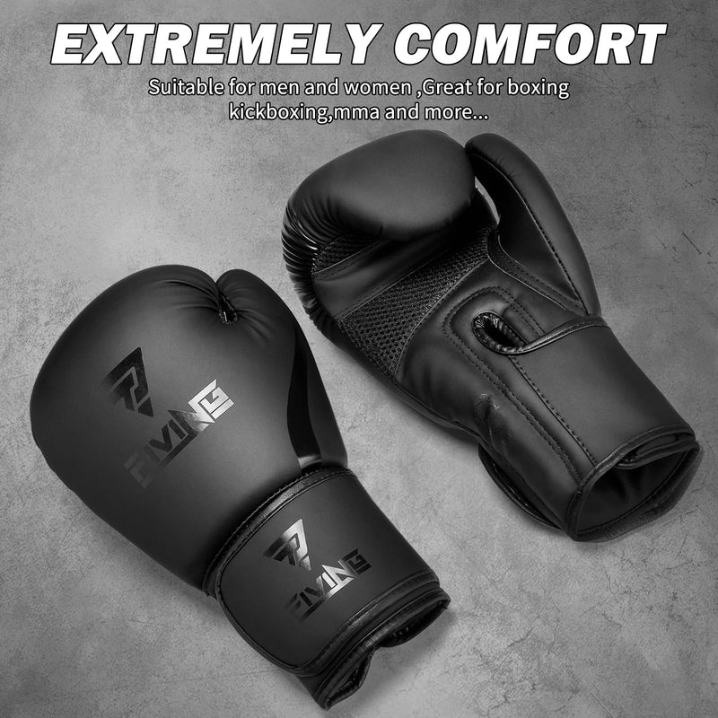 Boxing Gloves Men & Women, Pro Training Sparring, PU Leather MMA Kickboxing, Adult Heavy Punching Bag Gloves Mitts Focus Pad Workout, Ventilated Palm, 8 10 12 oz Black 16oz