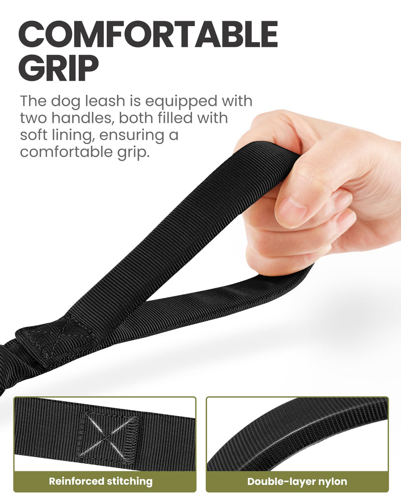 OutdoorMaster Bungee Dog Leash, Heavy Duty Dog Leash with Shock Absorption, 2 Padded Handles Training Leash, Improved Dog Safety and Comfort - Black Upgraded, 4 FT Max: 4'9"(Upgraded)