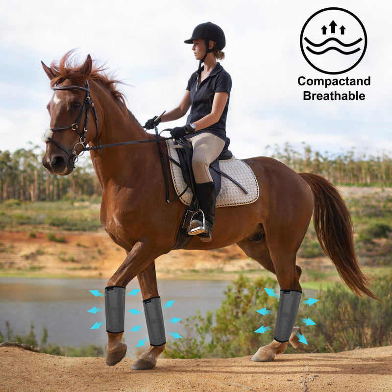Horse Fly Boots, Adjustable Fly Boots for Horses Set of 4, Comfortable Horse Leggings, Breathable Plastic Mesh Material, Horse Supplies for Reduces Stress & Leg Fatigue (Dark Gray) Dark Gray - BeesActive Australia
