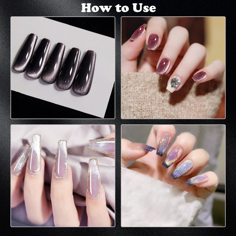 10Pcs Cat Eye Nail Magnet Set Cat Eye Magnet for Nails, Nail Magnets for Nail Art Cat Eye Nails 3D Strong Pen, Magnet Rod, Manicure Tool, Double Head Nail Magnet Rod for Making Cat Eye Nails - BeesActive Australia