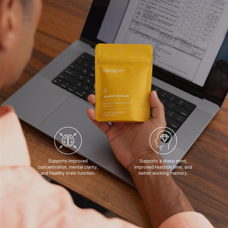 Nu Skin MYND360 Sharp Focus | 60 Capsules | Vitamin B12 & Vitamin B6 for Memory, Focus, and Clarity | Caffeine Infused Brain Health Supplement | Safe Daily Vitamin B Support for Boosted Concentration