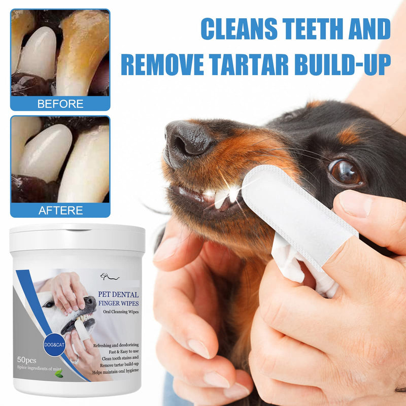 Pet Dental Finger Wipes, Oral Cleansing Teeth Care Finger Cots Wipes Pads for Dogs and Cats, Optimize Oral Health, Reduces Plaque, Freshen Breath - 50 Wipes - PawsPlanet Australia