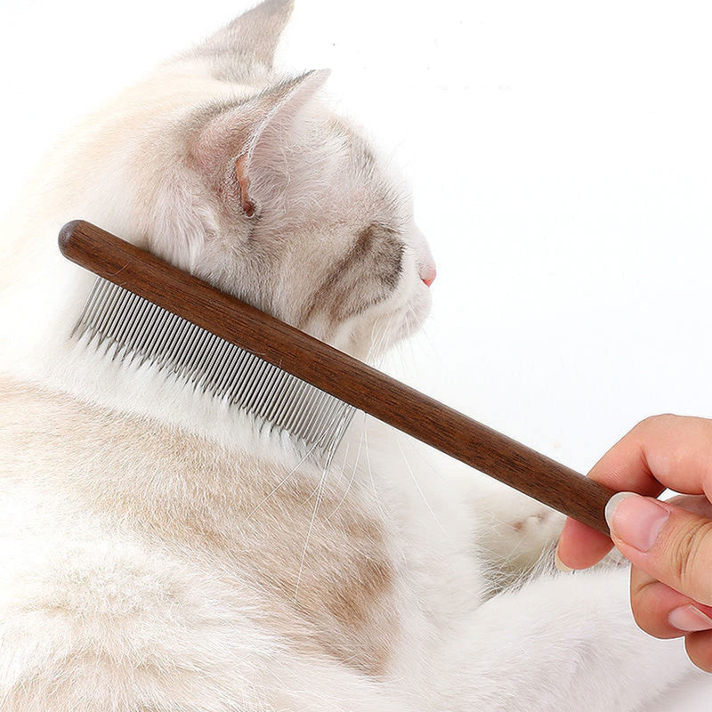 ERBO wooden cat comb, cat brush for long hair, short hair, stainless steel dog comb, flea comb for cats, suitable for all lengths, effectively removes tangles, mats and loose hair, 1 piece - BeesActive Australia