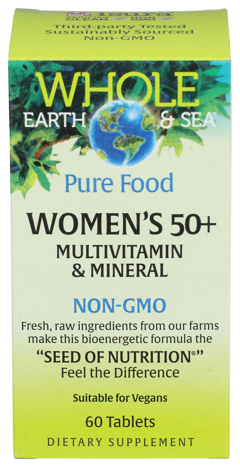 Natural Factors Whole Earth & Sea Women's 50+ Multivitamin & Mineral - Daily Multivitamin with Calcium, Selenium & More - Supports Bone & Brain Health - 60 Tablets (30 Servings) 60 Count (Pack of 1)
