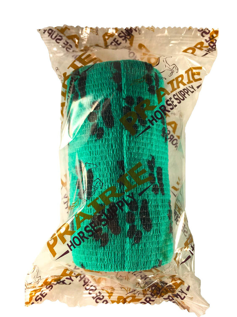 Vet Wrap Wrap Tape (Teal with Paw Prints) (2 Pack) (2 Inch x 15 feet) Self Adhesive Adherent Adhering Cohesive Flex Self Stick Bandage Grip Roll Dog Cat Pet Horse 2 Inch 2 PACK Teal With Black Paws - BeesActive Australia