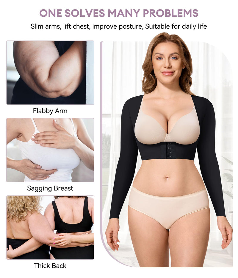 YERKOAD Arm Shapers for Women Flabby Arms Post Surgery Compression Sleeves Arm Faja Front Closure Shapewear Tops X-Large Black - BeesActive Australia
