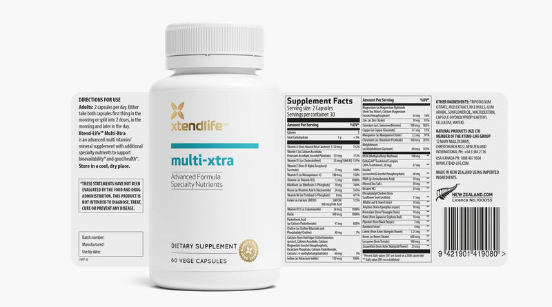 Xtendlife Multi‑Xtra Daily Multivitamin Supplement, 30 Day Supply | 40+ Vitamins, Minerals & Antioxidants for Energy, Immune & Heart Support – High Potency Bioavailable Formula Multi-Xtra Multivitamin