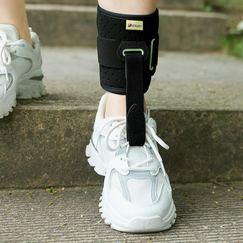Tenbon Ankle Support Drop Foot Brace Orthosis - Comfort Cushioned Adjustable Wrap Compression For Improved Walking Gait, Prevents Cramps Ankle Sprains (Black) Black