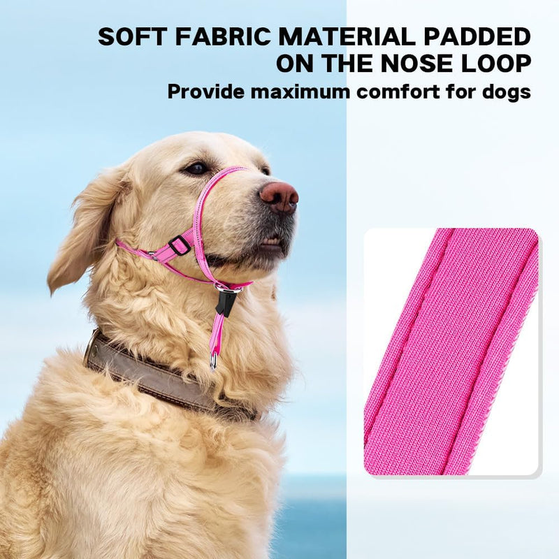 No-Pull Dog Headcollar - Reflective Head Halter Collar for Dogs, Padded Dog Head Collar to Stop Heavy Pulling, Anti-Pull Muzzle Leash (Pink, Medium) Pink - BeesActive Australia