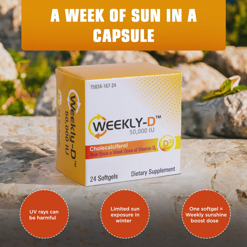 Nivagen Weekly-D Vitamin D3 50,000 IU (Cholecalciferol) | Once-Weekly High Potency Softgels | 24 Softgels | Supports Bone, Muscle & Immune Health | Easy to Swallow | Non-GMO, Gluten Free | Made in USA