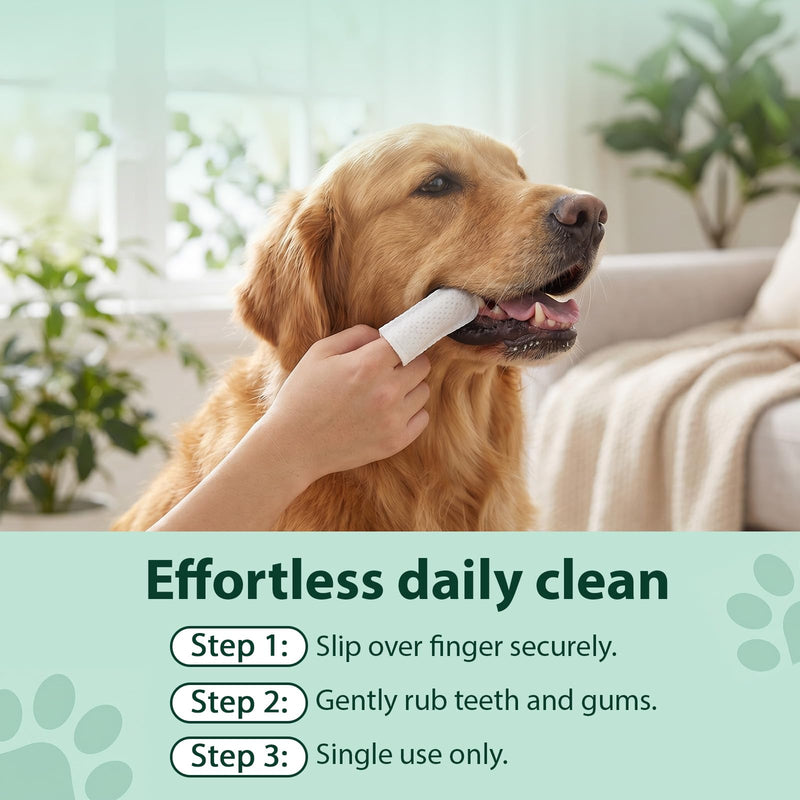FunnAura 100 Pcs Natual Pet Dental Cleaning Finger Wipes, Plant-Based Disposable Cat Dog Teeth Cleaning Finger Pads for Freshens Breath, Soothes Gums & Tartar Remover