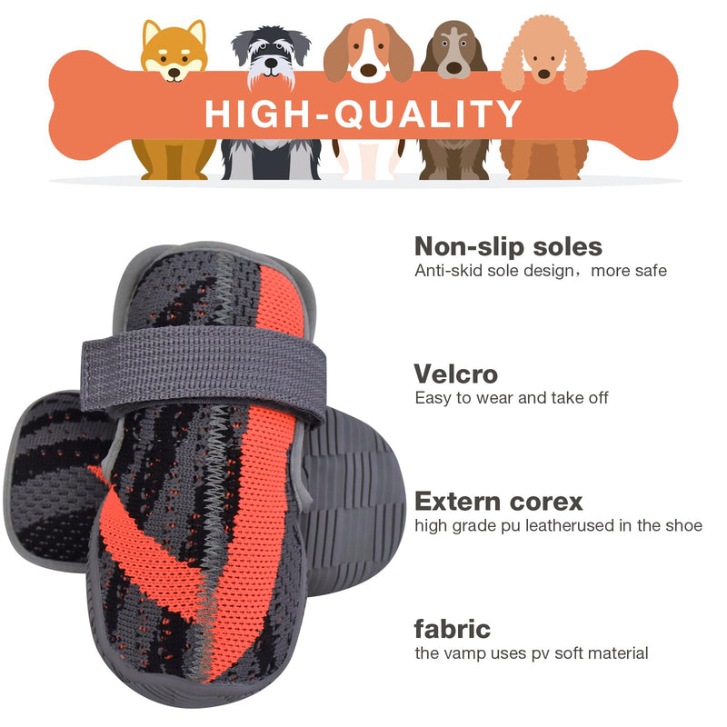 Dog Shoes,Mesh Breathable Dog Boots for Walking Running Hiking,Soft Non-Slip Rugged Rubber Sole Dog Booties with Adjustable Straps 4Pcs,Orange-Size8 Orange Size 8: 3.1''x6.9''(Width*Length) - BeesActive Australia