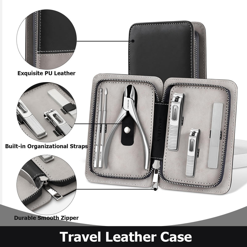 Manicure Set, Nail Cutters Set with Travel Leather Case, Professional Manicure Tools for Thick Nail & Ingrown Nail, Nail Cutters for Men and Women, Silver - BeesActive Australia