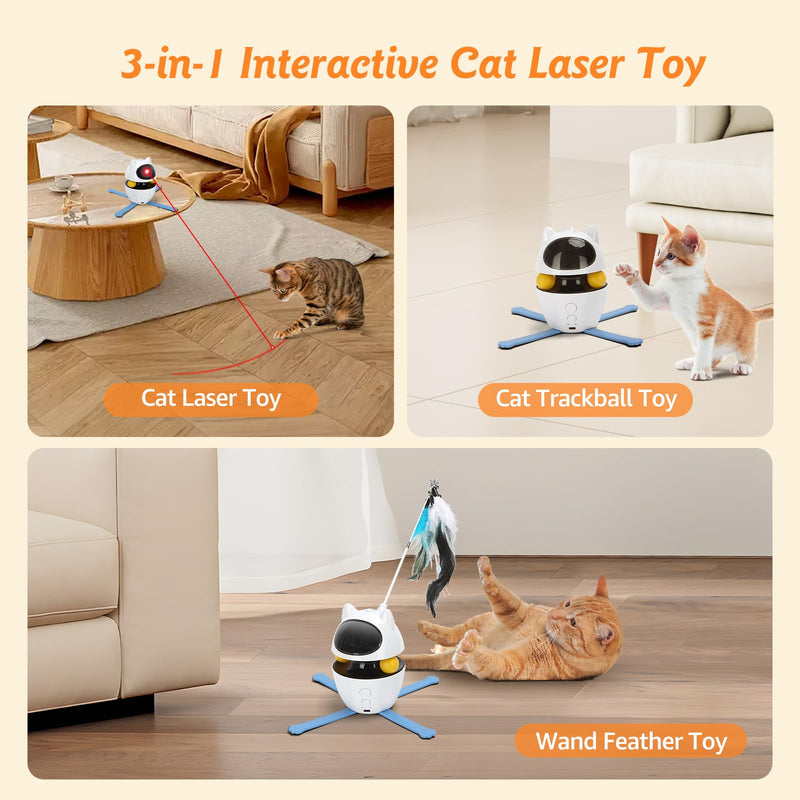 Nobleza 3-in-1 Cat Laser Toy with Feather Trackball, Rechargeable Pet Interactive Pointer Red Light Game, 3 Modes Random Trajectory Motion Activated Boredom Buster for Cat Self Play Home Indoor - BeesActive Australia